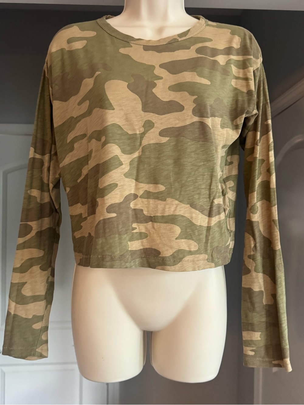 Rag & Bone Camo Print Cropped Long Sleeve Shirt Pima Cotton Comfort XS